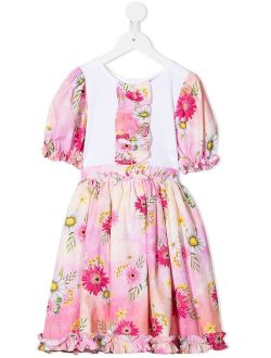 floral-print panelled smock dress