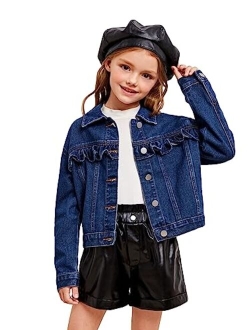 Toddler Girl's Ruffle Trim Collared Long Sleeve Button Up Denim Shirt Jacket