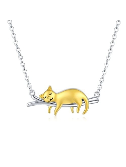 JUSTKIDSTOY Cat Necklace 925 Sterling Silver Cute Animal Pendant Necklace with Crystal Cat Jewelry Gifts for Women Girls Cat Lovers