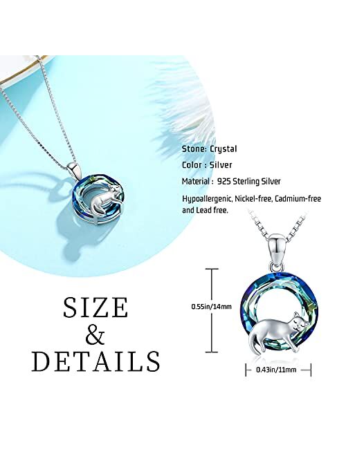 JUSTKIDSTOY Cat Necklace 925 Sterling Silver Cute Animal Pendant Necklace with Crystal Cat Jewelry Gifts for Women Girls Cat Lovers