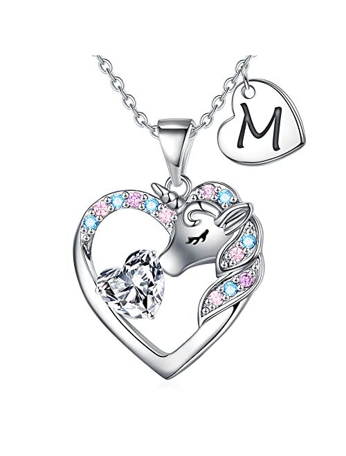 IEFRICH Unicorns Gifts for Girls Kids, Heart Necklace | Unicorn Necklaces for Girls | Initial Necklaces | Unicorn Jewelry | Kids Jewelry for Girls | Birthday Christmas Gi