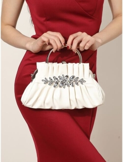 Bags Medium Ruched Bag Rhinestone Decor Fashionable PU