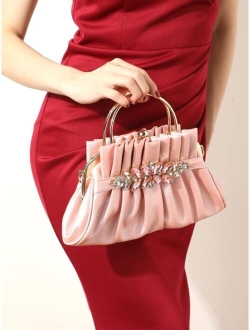 Bags Medium Ruched Bag Rhinestone Decor Fashionable PU