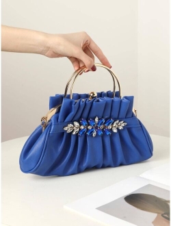 Bags Medium Ruched Bag Rhinestone Decor Fashionable PU