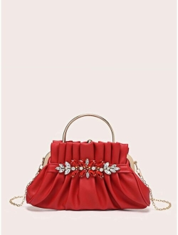 Bags Medium Ruched Bag Rhinestone Decor Fashionable PU