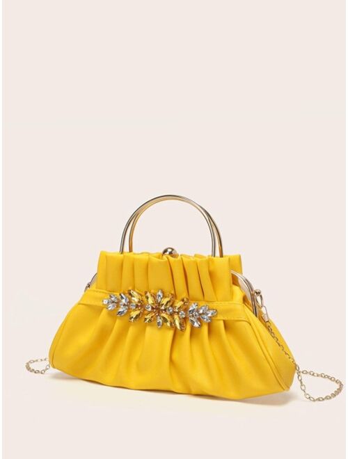 LETODE Bags Medium Ruched Bag Rhinestone Decor Fashionable PU