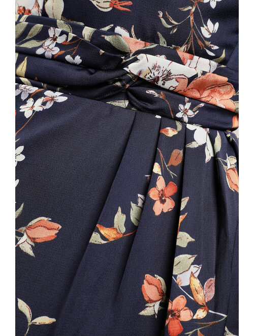 Lulus My Favorite Day Navy Blue Floral Print Tulip Skirt Midi Dress