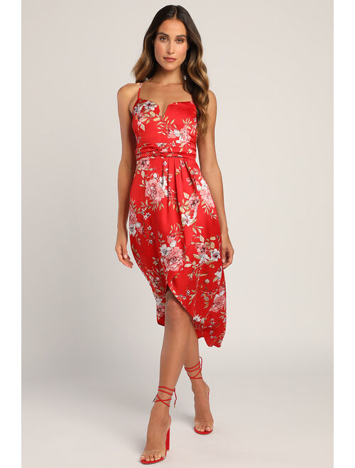 Lulus My Favorite Day Navy Blue Floral Print Tulip Skirt Midi Dress