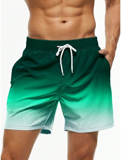 Shein Men Ombre Drawstring Waist Swim Trunks