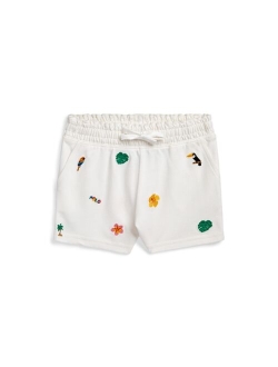 Toddler and Little Girls Tropical-Embroidery Cotton Mesh Shorts