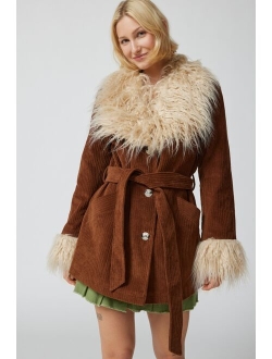 UO Tasha Faux Fur Corduroy Coat