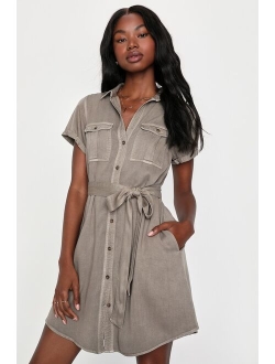 Everyday Adorable Rose Pink Button-Up Shirt Dress With Pockets