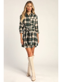 Pick Of The Patch Brown Plaid Tie-Front Mini Dress