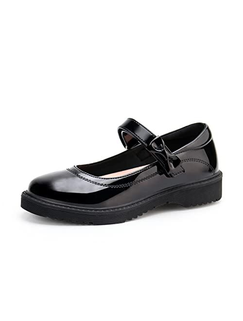 JABASIC Girls Black School Shoes Bow Oxford Mary Jane Flats