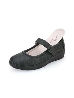 VJH confort Women s Mary Jane Flats, Breathable Comfort Round Toe Low Heel Slip-on Light Weight Walking Shoes