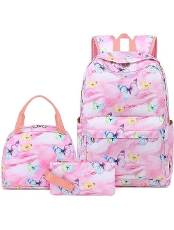 LOIDOU Backpack for Teen Girls Bookbags School Backpack with Lunch Box and Pencil Case 3 in 1 School Bags Set (Pink)