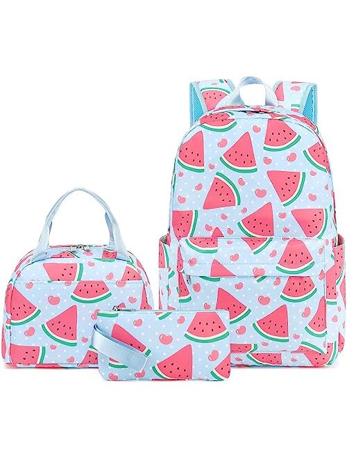 LOIDOU Backpack for Teen Girls Bookbags School Backpack with Lunch Box and Pencil Case 3 in 1 School Bags Set (Pink)