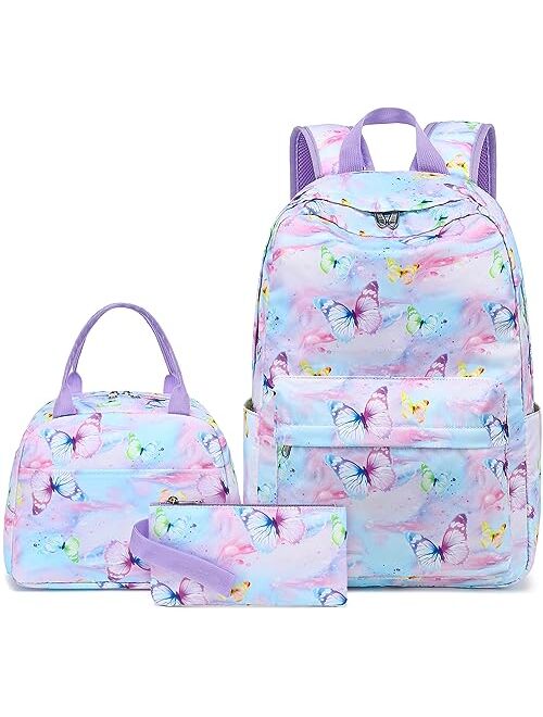 LOIDOU Backpack for Teen Girls Bookbags School Backpack with Lunch Box and Pencil Case 3 in 1 School Bags Set (Pink)