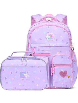 Byxepa Backpacks for Girls School Cute Kids Backpack Bookbags with Insulated Lunch Box Set for School Elementary girl, Tie Dye School Bag with Laptop Compartments 16 * 11