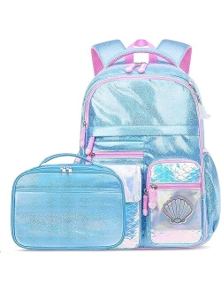 Byxepa Backpacks for Girls School Cute Kids Backpack Bookbags with Insulated Lunch Box Set for School Elementary girl, Tie Dye School Bag with Laptop Compartments 16 * 11