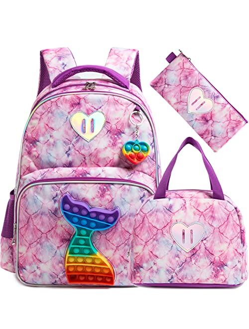 Meetbelify Girls Unicorn Reversible Sequin Backpack Set Magic Glitter Lightweight School Bookbag for Girls Kids Bling Backpack