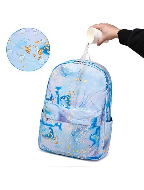 Sunborls Backpack for Teen Girls Lightweight High-Capacity Student Bookbag Women Backpack With Lunch Bag Pencil Bags Student Bookbags 3pcsMarble White