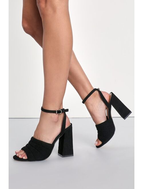 Lulus Rahele Black Corduroy Ankle Strap High Heel Sandals