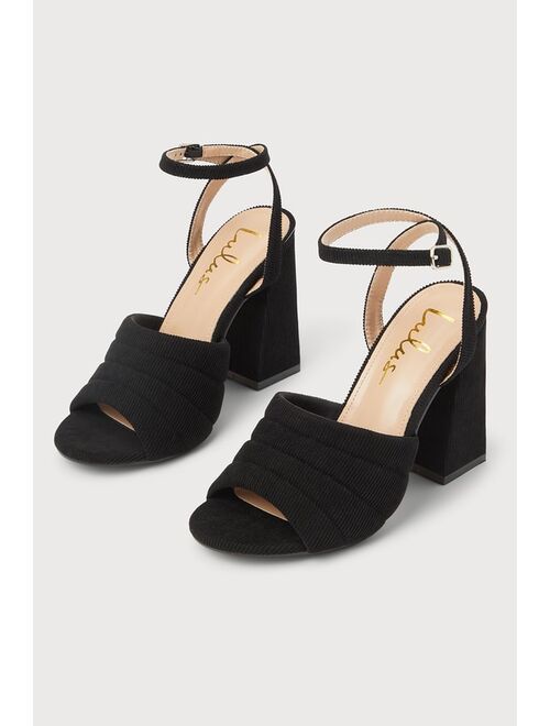 Lulus Rahele Black Corduroy Ankle Strap High Heel Sandals