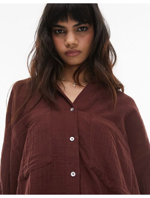 Topshop cotton casual shirt in chocolate