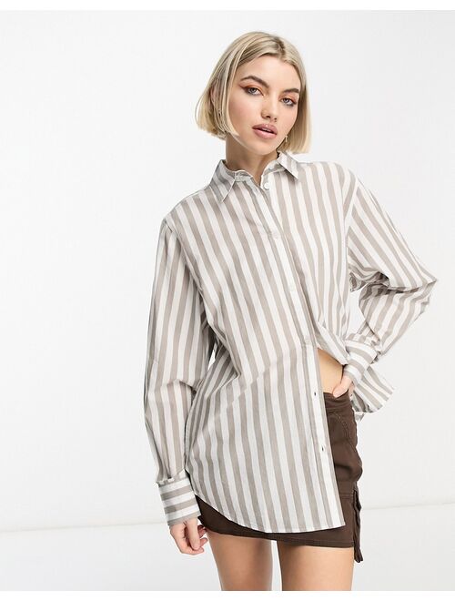 Weekday regular fit shirt in beige and off-white stripe