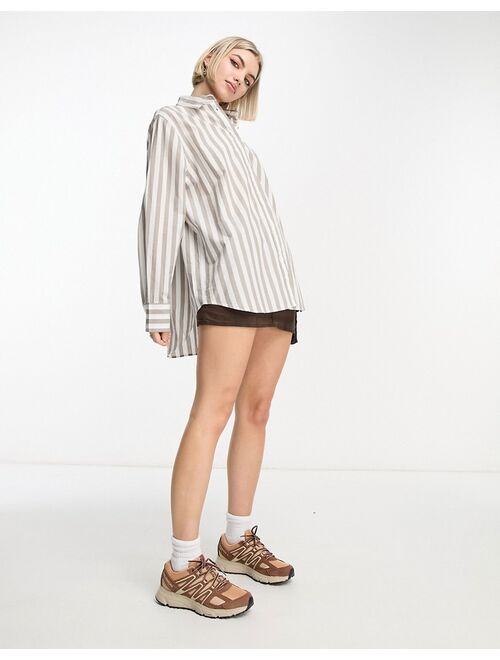 Weekday regular fit shirt in beige and off-white stripe