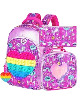 CCJPX 3PCS Girls Backpack, 16 Kids Unicorn Sequin Bookbag and Lunch Box for Kindergarten Elementary