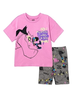 Moon Girl and Devil Dinosaur Girls Oversized T-Shirt and Bike Shorts Outfit Set Little Kid to Big Kid