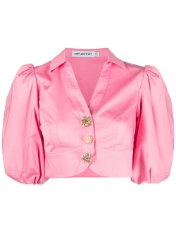 puff-sleeve cropped shirt