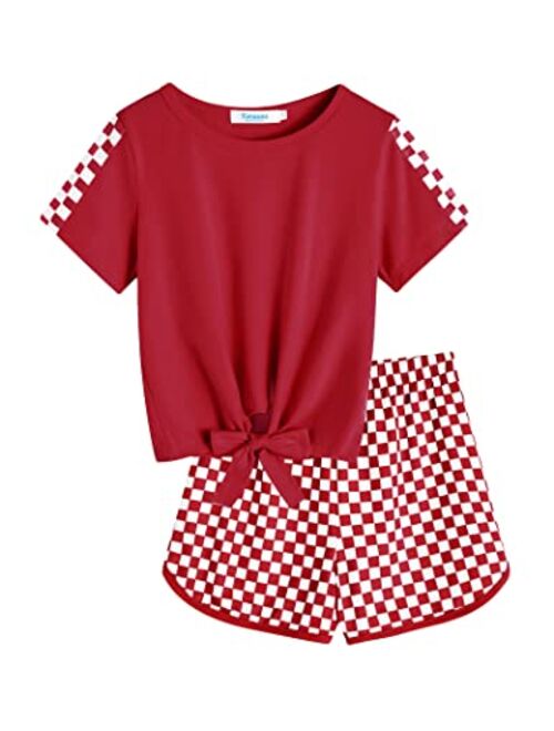 Yimoroe Girls Summer Shorts Set Kids 2Pcs Tie Dye Sport T-Shirt and Shorts Set Floral Print Clothing Sets