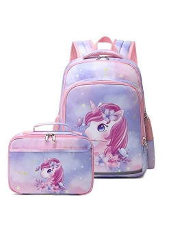 MELAO Fancbiya Backpack For Girls,Kids Unicorn Backpack Preschool Book Bag Kindergarten Bookbag With Lunchbox Cute School Bag