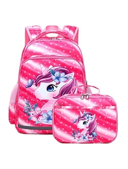 MELAO Fancbiya Backpack For Girls,Kids Unicorn Backpack Preschool Book Bag Kindergarten Bookbag With Lunchbox Cute School Bag