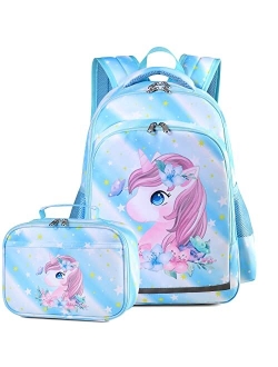 MELAO Fancbiya Backpack For Girls,Kids Unicorn Backpack Preschool Book Bag Kindergarten Bookbag With Lunchbox Cute School Bag