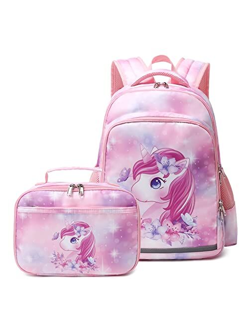 MELAO Fancbiya Backpack For Girls,Kids Unicorn Backpack Preschool Book Bag Kindergarten Bookbag With Lunchbox Cute School Bag