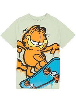 Garfield Kids T-Shirt | Boys Girls Character Skateboard Short Sleeve Pastel Green Top