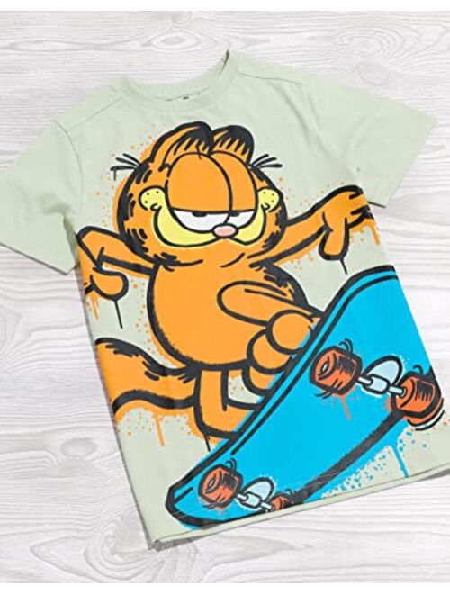 Garfield Kids T-Shirt | Boys Girls Character Skateboard Short Sleeve Pastel Green Top