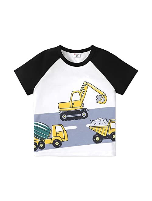 PATPAT Toddler Boys Short-Sleeve T-Shirt Cartoon Print Shirt Crewneck Tee