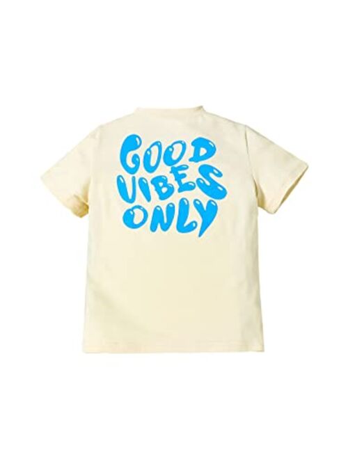 Cozyease Boys' Oversized Letter Graphic Print Tee Top Round Neck Short Sleeve Casual Summer T Shirt