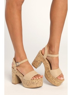 Ciri Blue Suede Cork Platform High Heel Sandals