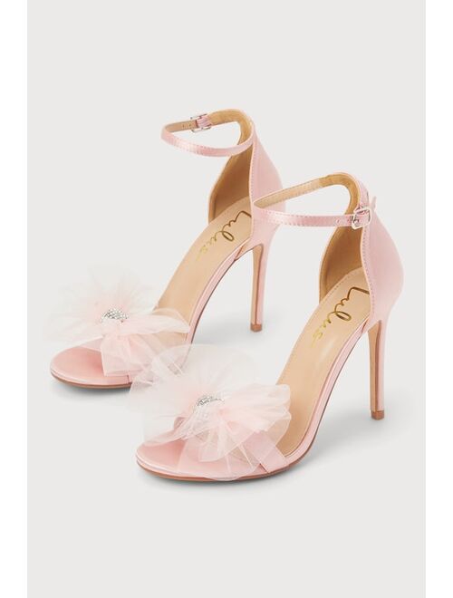 Lulus Rexie Light Nude Suede Bow Pointed-Toe Ankle Strap Heels