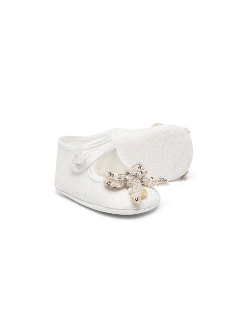 Monnalisa sequined bow-detail ballerinas