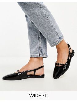 Wide Fit Loyal sling back ballet flats with oval trim in black