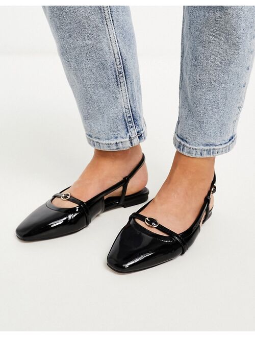 ASOS DESIGN Wide Fit Loyal sling back ballet flats with oval trim in black