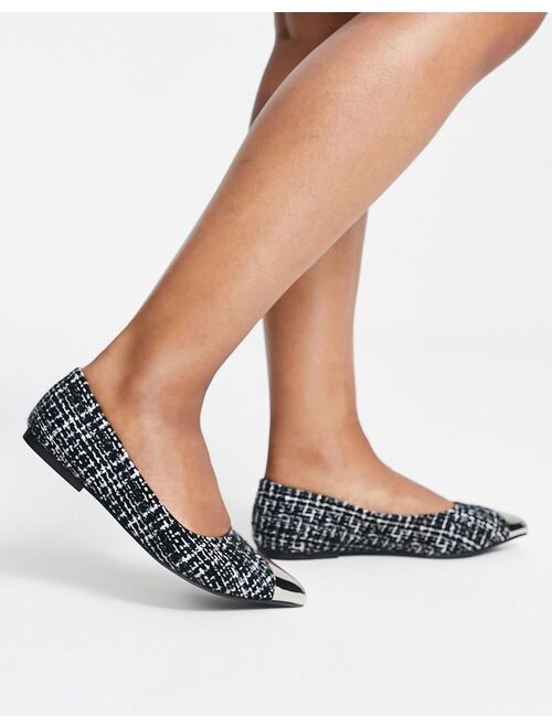 ASOS DESIGN Wide Fit Lexy metal toe cap ballet flats in black tweed