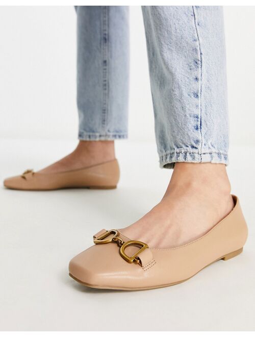 ASOS DESIGN Wide Fit Leighton square toe ballet flats in beige